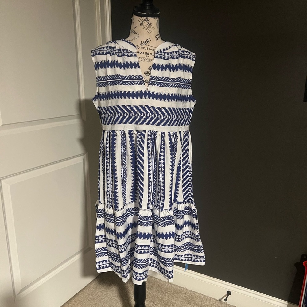 Blue and White Patterned Women's Dress